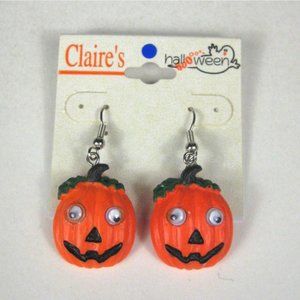 Pumpkin Halloween Moving Eyes Earrings Pierced Jack-o'-lantern Jewelry1.6  in